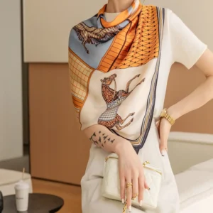 Luxury Horse Print Square Scarf Vintage Imitation Silk Shawl Scarf